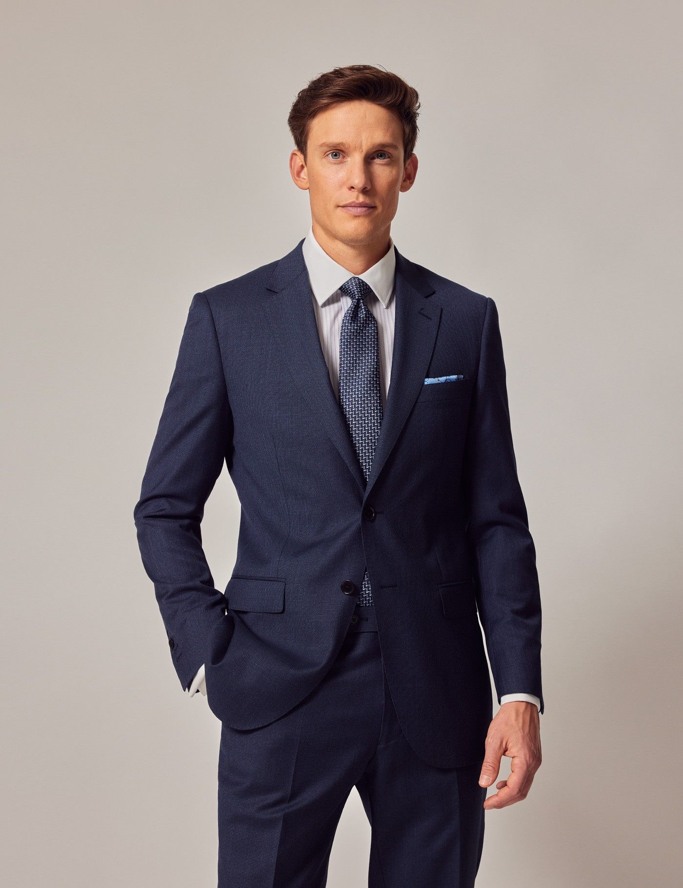 Men's Blue Semi Plain Zigzag Slim Fit Suit Jacket