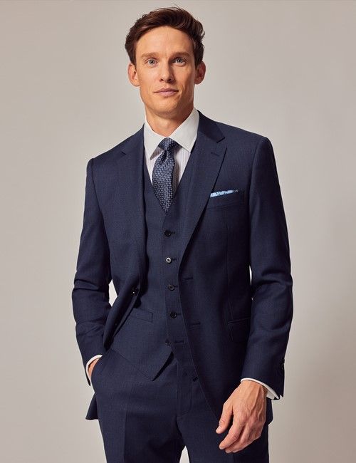 Slim Fit Blue Semi Plain Zigzag Suit-preview