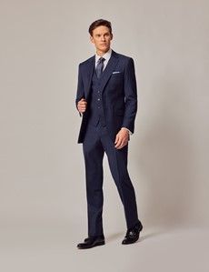 Slim Fit Blue Semi Plain Zigzag Suit