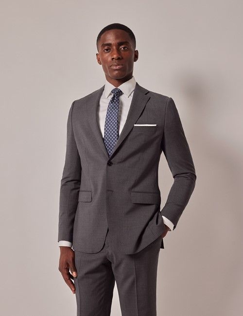 Dark Grey Italian Natural Stretch Wool Slim Fit Suit Jacket