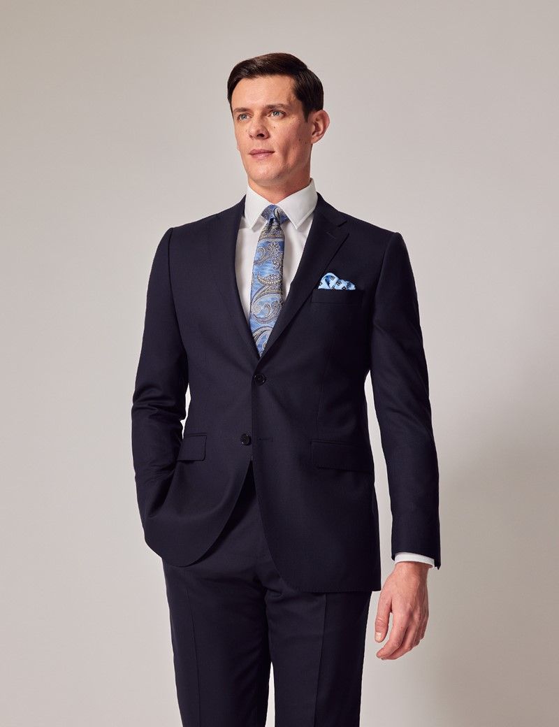 Navy Basket Weave 2 Piece Slim Fit Suit | Hawes & Curtis