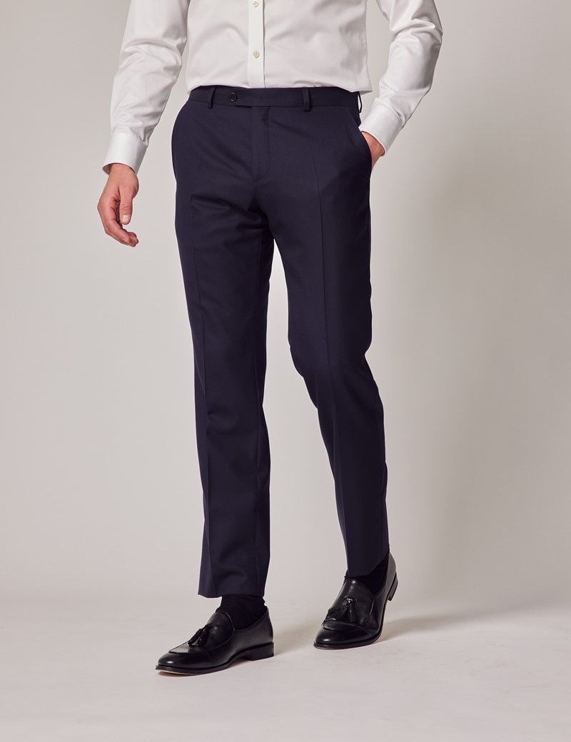 Navy Basket Weave 2 Piece Slim Fit Suit | Hawes & Curtis