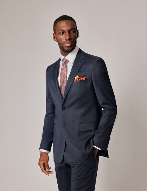 Navy End on End Slim Suit Jacket