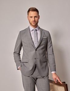 Grey Semi Plain Italian Tailored Suit Jacket - 1913 Collection