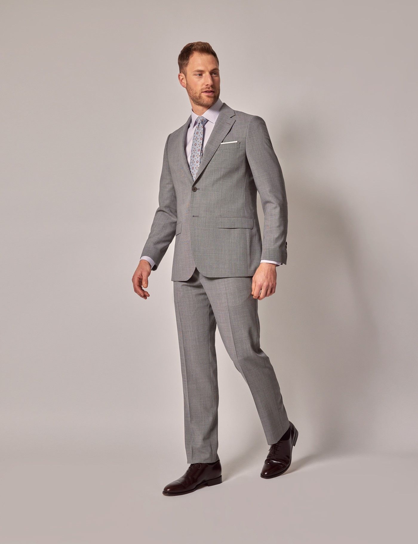 Men's Grey Semi Plain Italian Wool Tailored Fit Suit - 1913 Collection ...