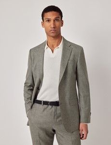 Green Semi Plain Italian Wool Tailored Fit Suit Jacket - 1913 Collection