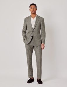Green Semi Plain Italian Wool Tailored Fit Suit Jacket - 1913 Collection-preview7