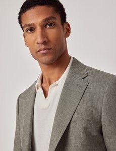 Green Semi Plain Italian Wool Tailored Fit Suit Jacket - 1913 Collection-preview2