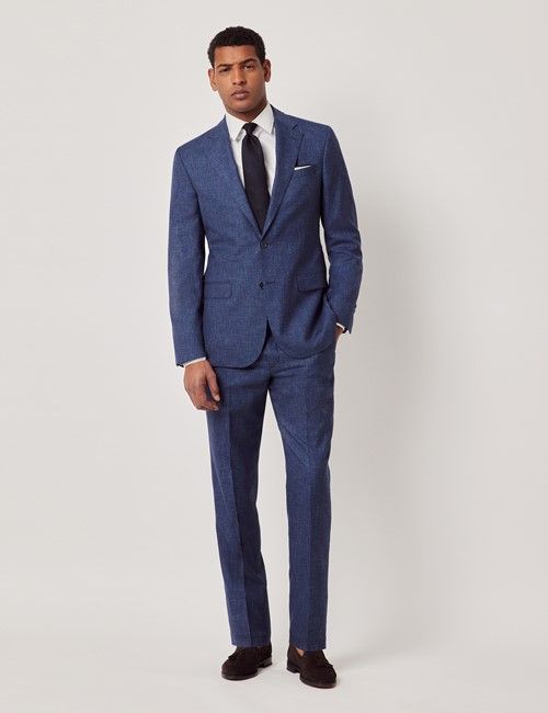 Blue Semi Plain Italian Wool Tailored Fit Suit - 1913 Collection