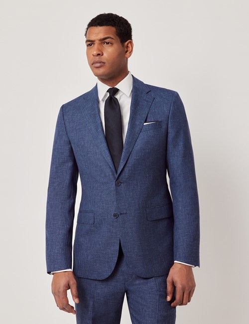 Blue Semi Plain Italian Wool Tailored Fit Suit - 1913 Collection
