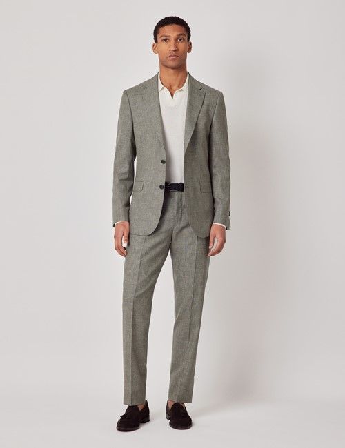Green Semi Plain Italian Wool Tailored Fit Suit - 1913 Collection