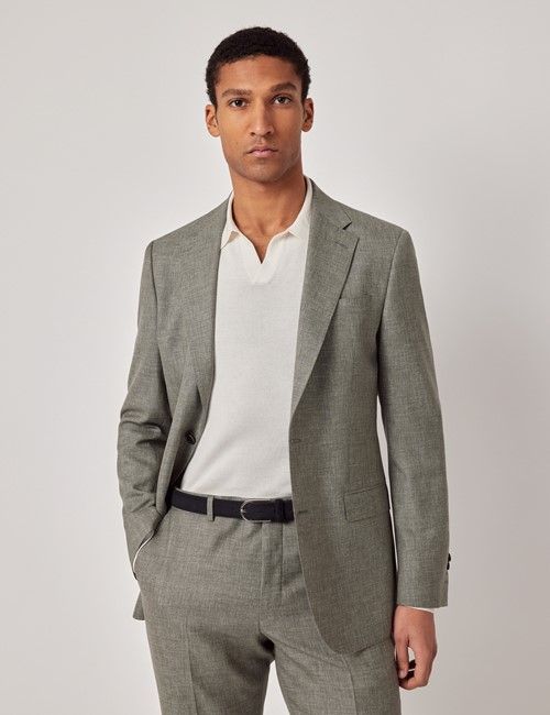 Green Semi Plain Italian Wool Tailored Fit Suit - 1913 Collection