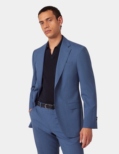 Mid Blue Italian Wool Tailored Fit Suit Jacket - 1913 Collection