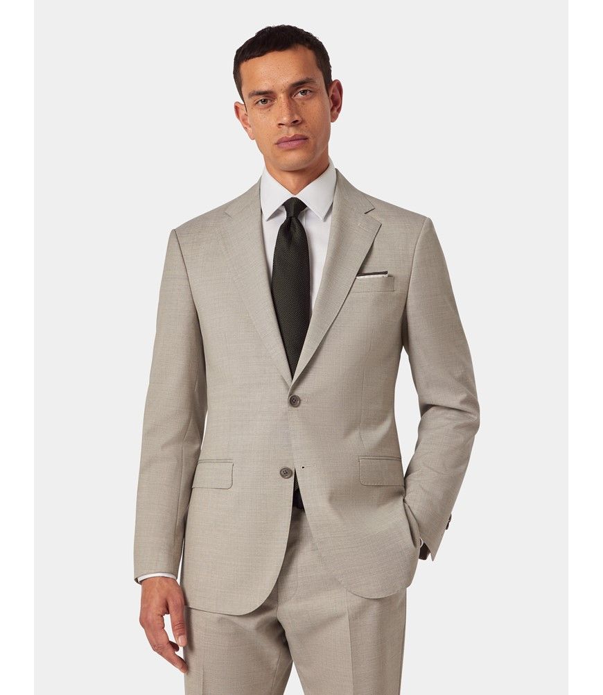Men's Greige Italian Wool Tailored Fit Suit Jacket - 1913