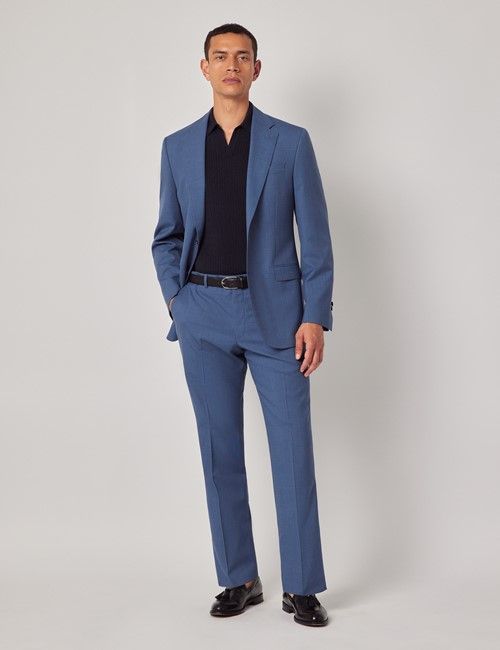 Mid Blue Italian Wool Tailored Fit Suit - 1913 Collection