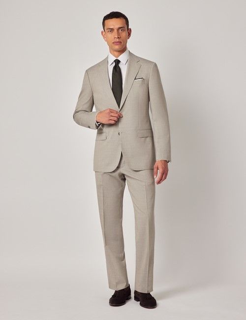 Greige Italian Wool Tailored Fit Suit - 1913 Collection