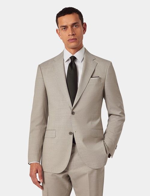 Greige Italian Wool Tailored Fit Suit - 1913 Collection