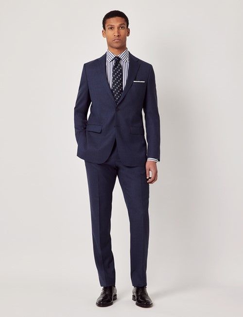 Dark Blue Crepe Italian Wool Slim Fit Suit - 1913 Collection