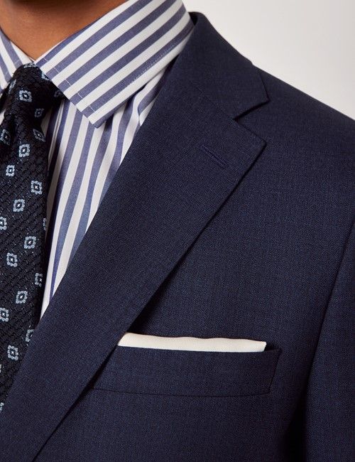 Dark Blue Crepe Italian Wool Slim Fit Suit - 1913 Collection-preview