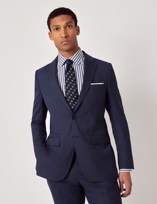 Dark Blue Crepe Italian Wool Slim Fit Suit - 1913 Collection
