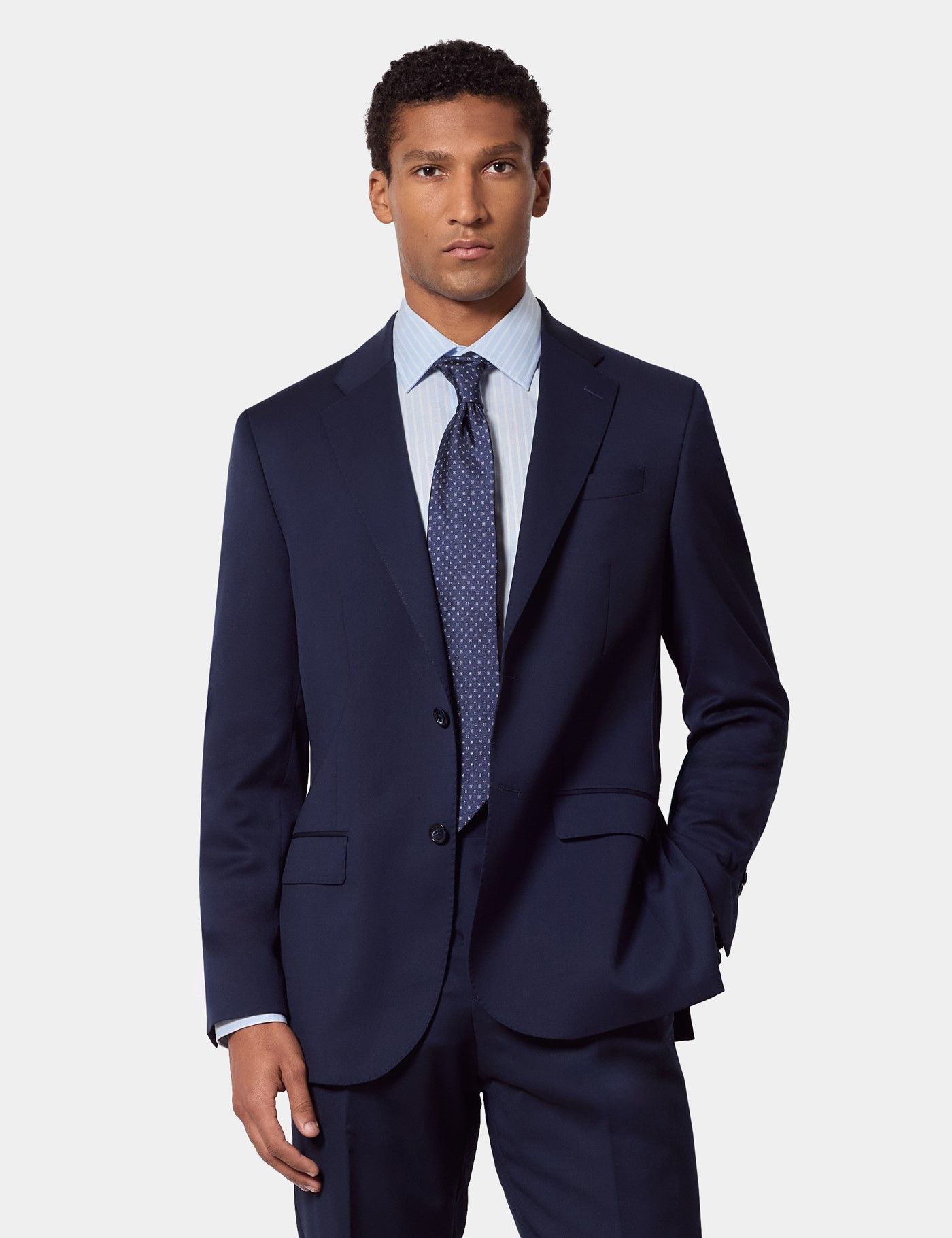 イタリア製　スーツ　46 Men's Dark Blue Twill Italian Tailored Suit Jacket - 1913