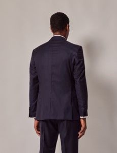 Navy Chalk Stripe Italian Wool Tailored Fit Suit Jacket - 1913 Collection