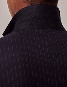 Navy Chalk Stripe Italian Wool Tailored Fit Suit Jacket - 1913 Collection