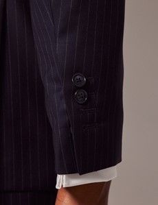 Navy Chalk Stripe Italian Wool Tailored Fit Suit Jacket - 1913 Collection