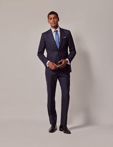 Navy Chalk Stripe Italian Wool Tailored Fit Suit Jacket - 1913 Collection