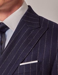 Navy Chalk Stripe Italian Flannel Wool Double Breasted Tailored Fit Suit Jacket - 1913 Collection-preview1