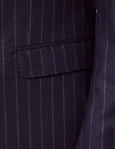 Navy Chalk Stripe Italian Flannel Wool Double Breasted Tailored Fit Suit Jacket - 1913 Collection-preview2