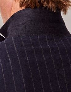 Navy Chalk Stripe Italian Flannel Wool Double Breasted Tailored Fit Suit Jacket - 1913 Collection-preview5