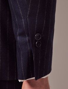 Navy Chalk Stripe Italian Flannel Wool Double Breasted Tailored Fit Suit Jacket - 1913 Collection-preview6