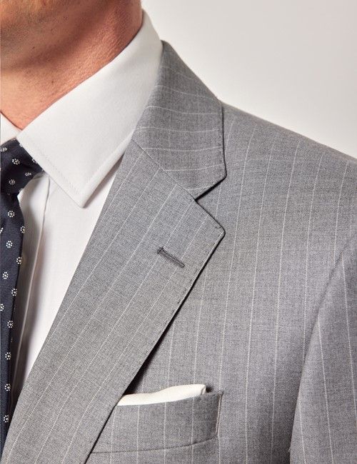 Light Grey Stripe Italian Wool Tailored Fit Suit Jacket - 1913 Collection-preview