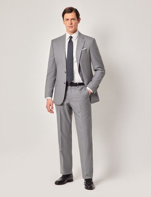 Light Grey Stripe Italian Wool Tailored Fit Suit - 1913 Collection
