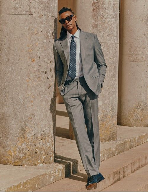 Light Grey Stripe Italian Wool Tailored Fit Suit - 1913 Collection-preview
