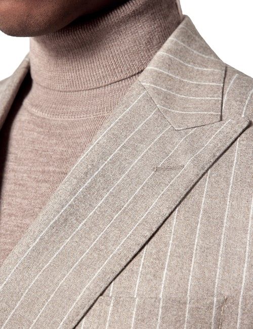 Taupe Stripe Flannel Double Breasted Italian Slim Fit Suit Jacket - 1913 Collection-preview