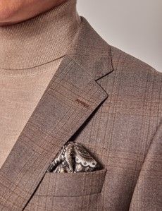 Brown Check Italian Flannel Wool Tailored Fit Suit Jacket - 1913 Collection-preview1