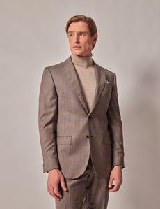 Brown Check Italian Flannel Wool Tailored Fit Suit Jacket - 1913 Collection