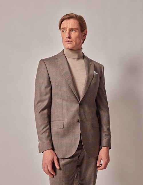 Brown Check Italian Flannel Wool Tailored Fit Suit Jacket - 1913 Collection
