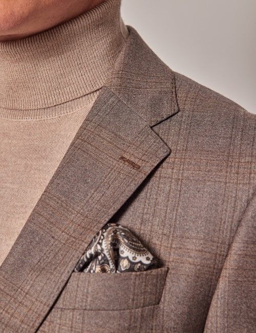 Brown Check Italian Flannel Wool Tailored Fit Suit - 1913 Collection-preview