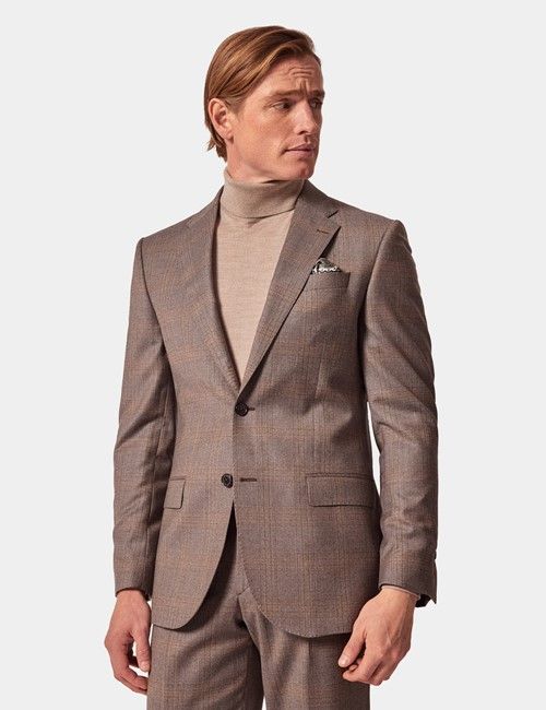 Brown Check Italian Flannel Wool Tailored Fit Suit - 1913 Collection