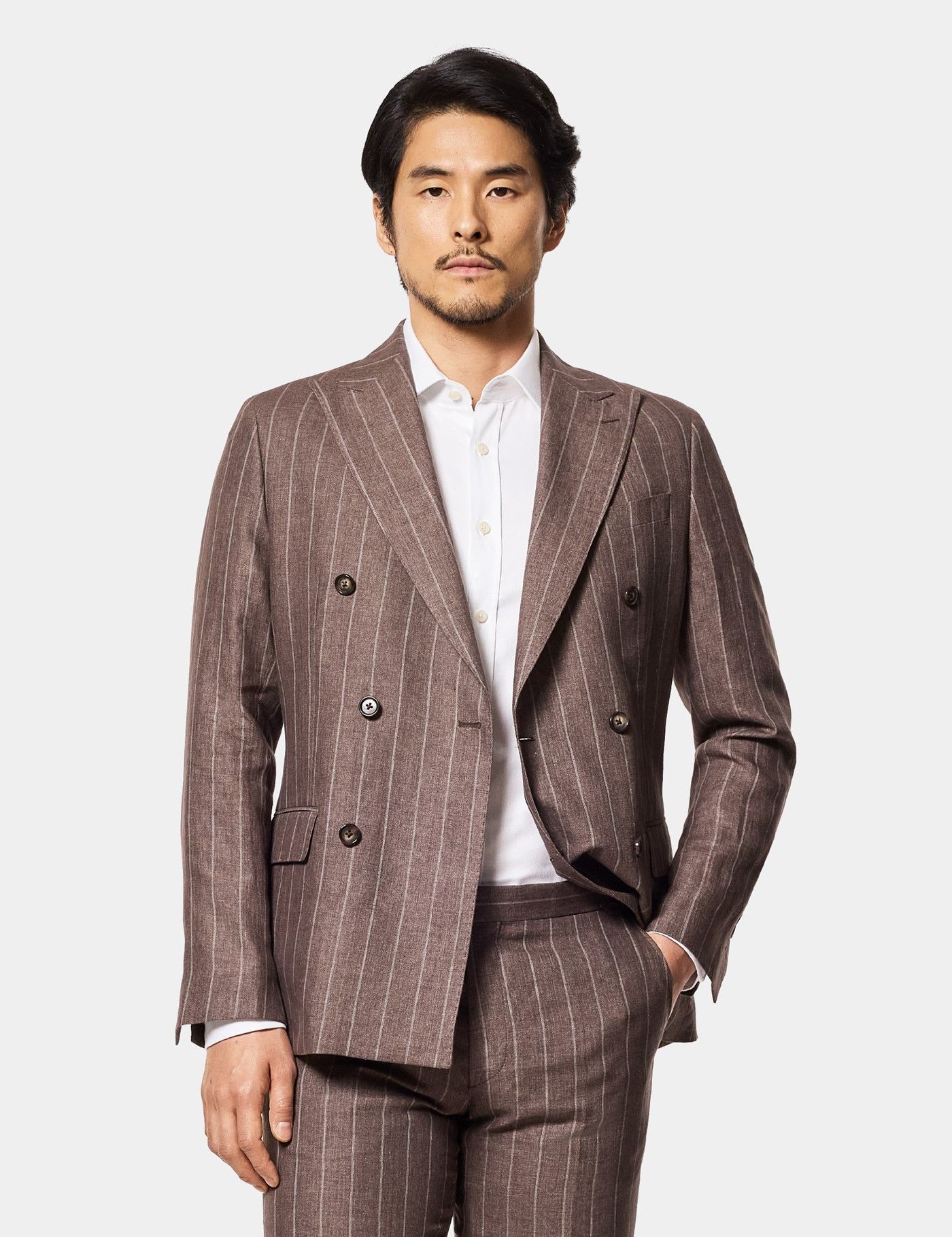 Men's Tailored Fit Dark Brown Stripe 1913 Suit Jacket | Hawes & Curtis