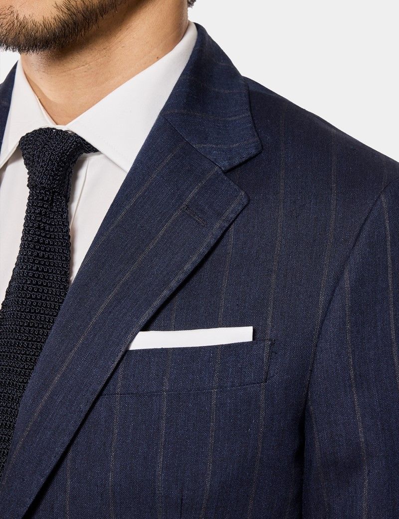 Tailored Fit Blue Stripe 1913 Linen Suit Jacket thumbnail 3