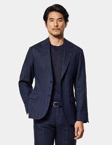 Tailored Fit Blue Stripe 1913 Linen Suit Jacket