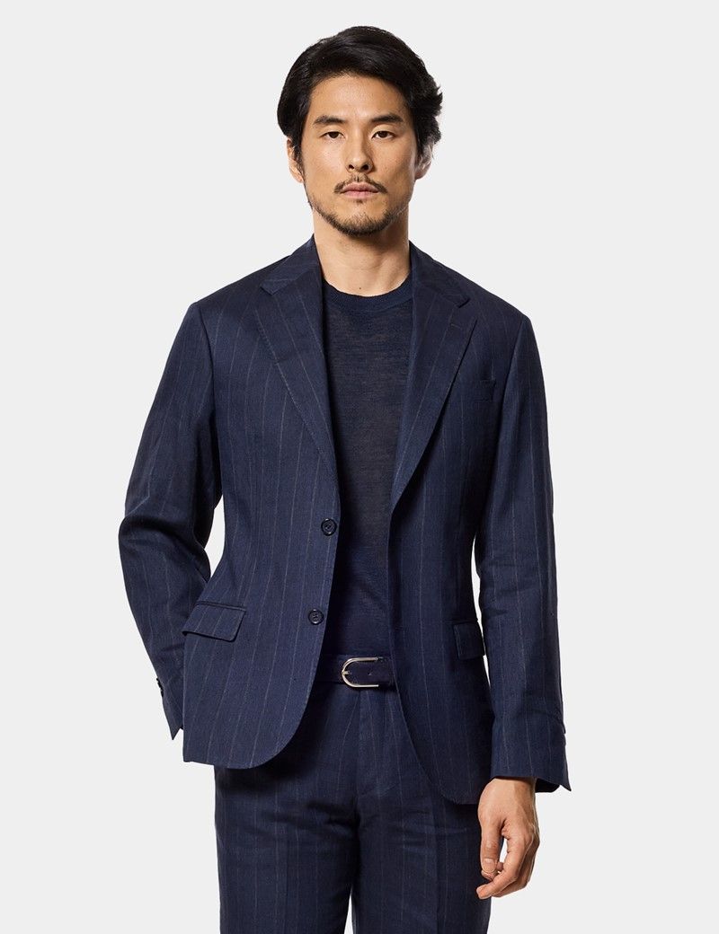 Tailored Fit Blue Stripe 1913 Linen Suit Jacket thumbnail 2