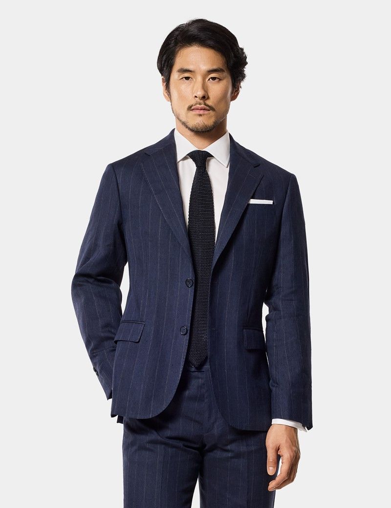 Tailored Fit Blue Stripe Hopsack 1913 Linen Suit