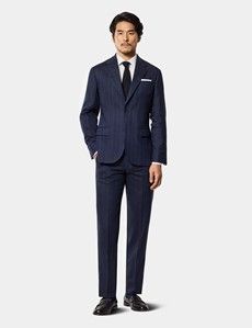 Tailored Fit Blue Stripe Hopsack 1913 Linen Suit