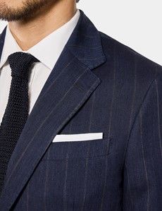Tailored Fit Blue Stripe Hopsack 1913 Linen Suit