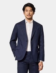 Tailored Fit Blue Stripe Hopsack 1913 Linen Suit